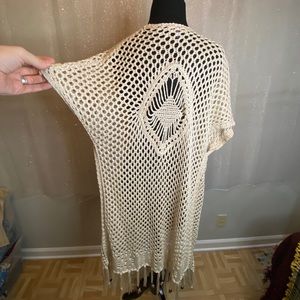 S Small Open Knit Boho Fringe Poncho